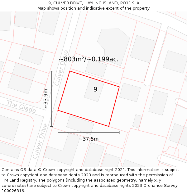 9, CULVER DRIVE, HAYLING ISLAND, PO11 9LX: Plot and title map