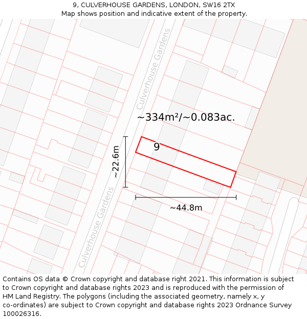 9, CULVERHOUSE GARDENS, LONDON, SW16 2TX: Plot and title map