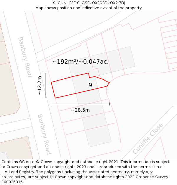 9, CUNLIFFE CLOSE, OXFORD, OX2 7BJ: Plot and title map