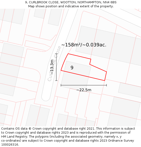 9, CURLBROOK CLOSE, WOOTTON, NORTHAMPTON, NN4 6BS: Plot and title map