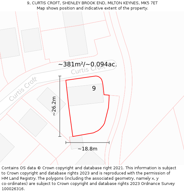 9, CURTIS CROFT, SHENLEY BROOK END, MILTON KEYNES, MK5 7ET: Plot and title map