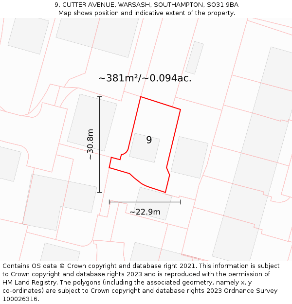 9, CUTTER AVENUE, WARSASH, SOUTHAMPTON, SO31 9BA: Plot and title map
