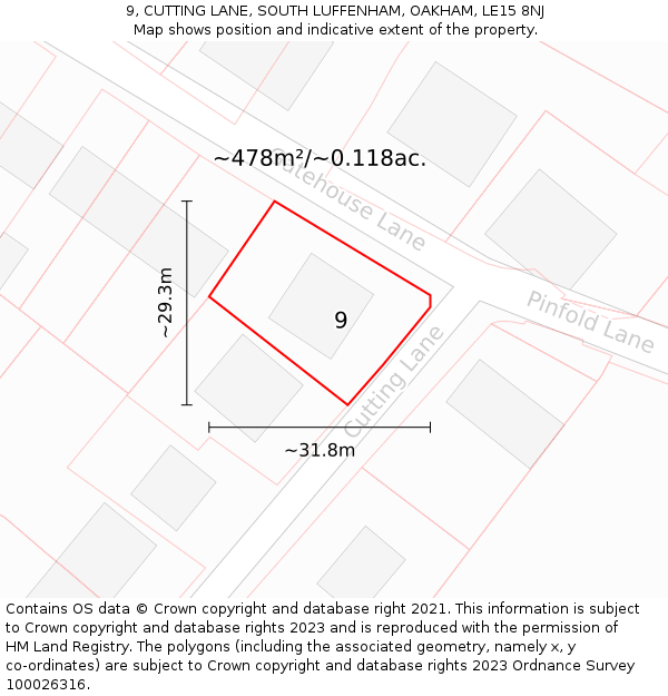 9, CUTTING LANE, SOUTH LUFFENHAM, OAKHAM, LE15 8NJ: Plot and title map