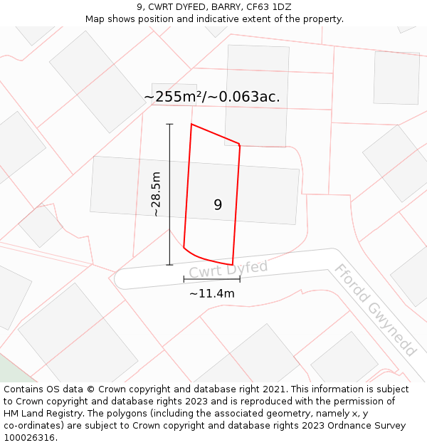 9, CWRT DYFED, BARRY, CF63 1DZ: Plot and title map