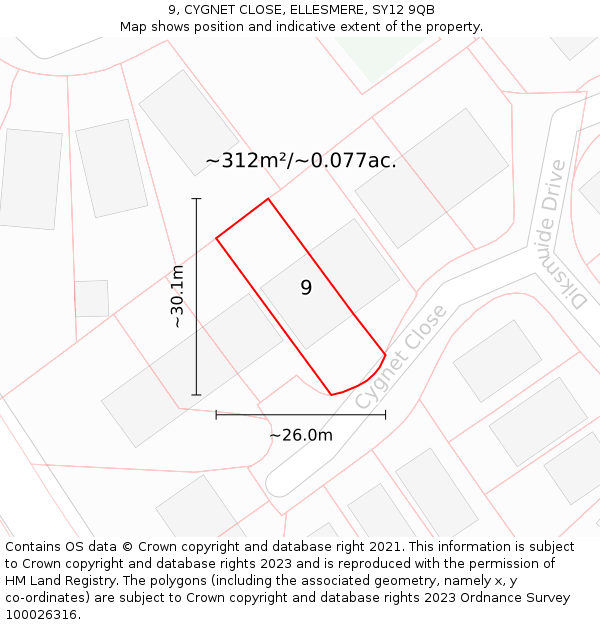 9, CYGNET CLOSE, ELLESMERE, SY12 9QB: Plot and title map