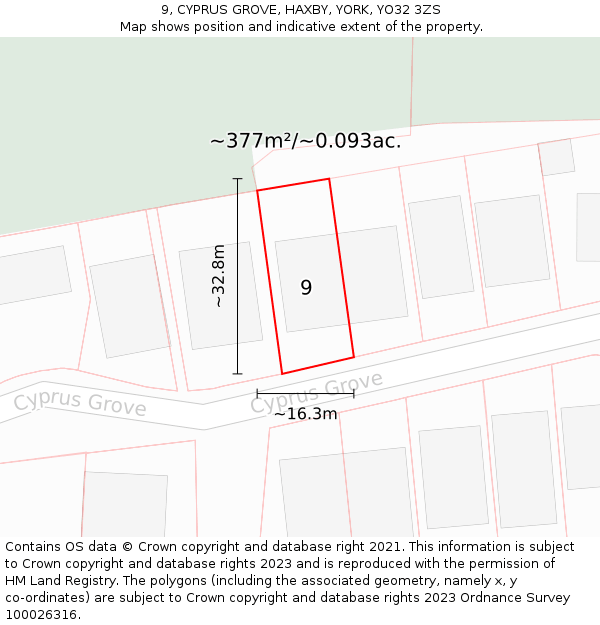 9, CYPRUS GROVE, HAXBY, YORK, YO32 3ZS: Plot and title map