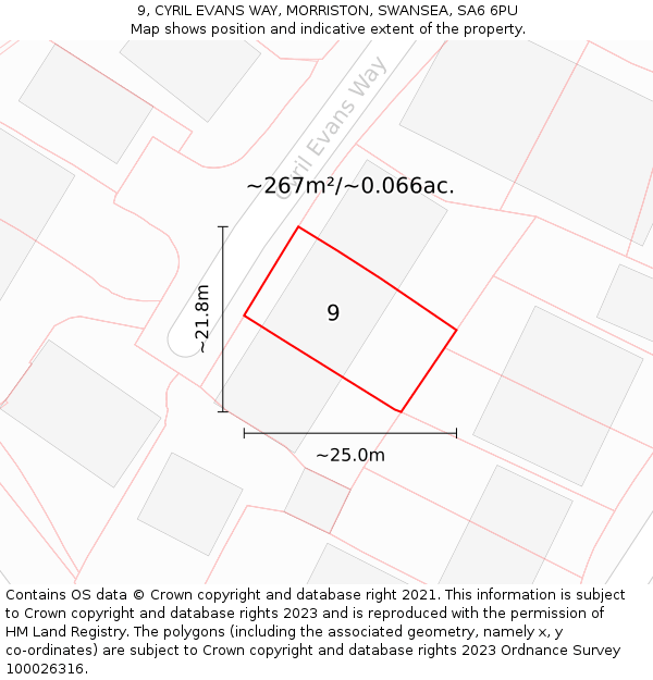 9, CYRIL EVANS WAY, MORRISTON, SWANSEA, SA6 6PU: Plot and title map