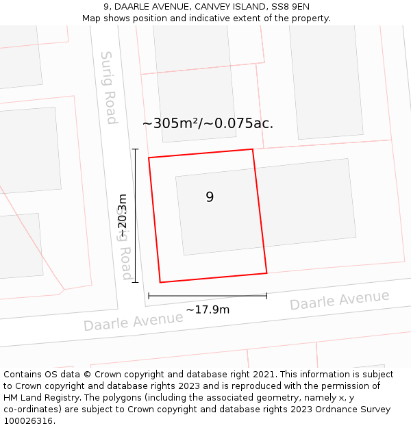 9, DAARLE AVENUE, CANVEY ISLAND, SS8 9EN: Plot and title map