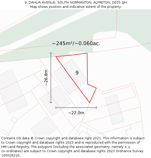 9, DAHLIA AVENUE, SOUTH NORMANTON, ALFRETON, DE55 2JH: Plot and title map