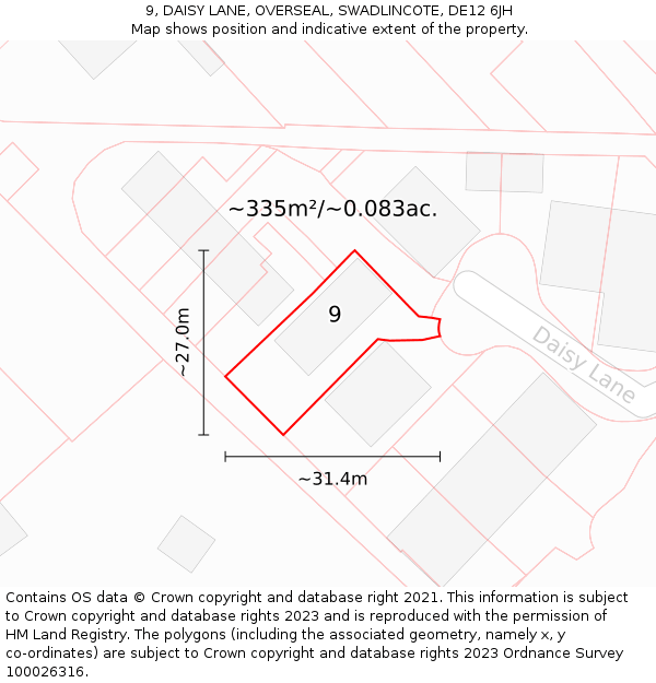 9, DAISY LANE, OVERSEAL, SWADLINCOTE, DE12 6JH: Plot and title map