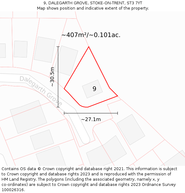 9, DALEGARTH GROVE, STOKE-ON-TRENT, ST3 7YT: Plot and title map