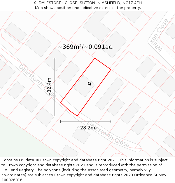 9, DALESTORTH CLOSE, SUTTON-IN-ASHFIELD, NG17 4EH: Plot and title map