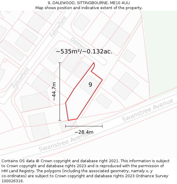 9, DALEWOOD, SITTINGBOURNE, ME10 4UU: Plot and title map