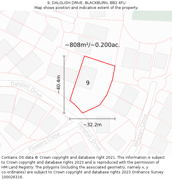 9, DALGLISH DRIVE, BLACKBURN, BB2 4FU: Plot and title map