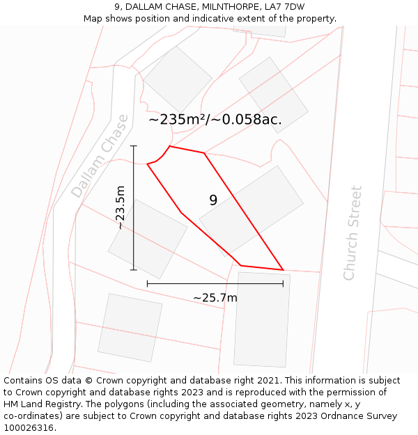 9, DALLAM CHASE, MILNTHORPE, LA7 7DW: Plot and title map