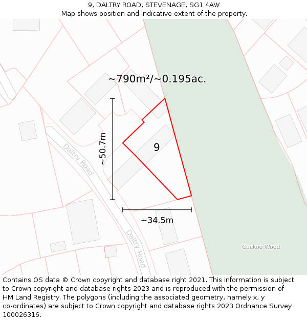 9, DALTRY ROAD, STEVENAGE, SG1 4AW: Plot and title map