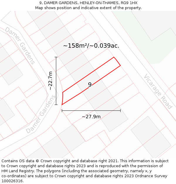 9, DAMER GARDENS, HENLEY-ON-THAMES, RG9 1HX: Plot and title map