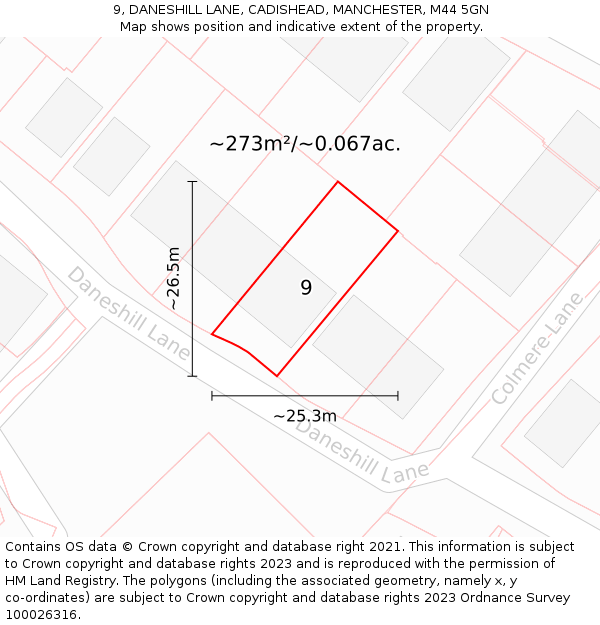 9, DANESHILL LANE, CADISHEAD, MANCHESTER, M44 5GN: Plot and title map