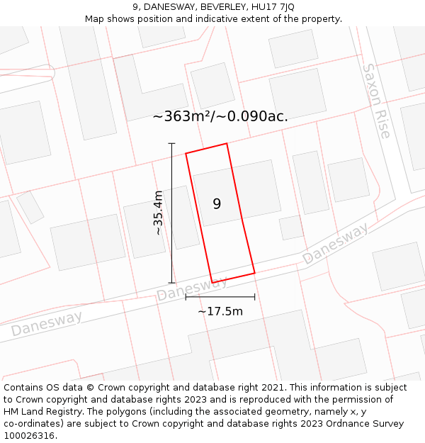 9, DANESWAY, BEVERLEY, HU17 7JQ: Plot and title map