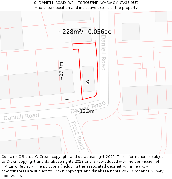 9, DANIELL ROAD, WELLESBOURNE, WARWICK, CV35 9UD: Plot and title map