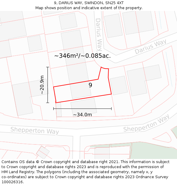 9, DARIUS WAY, SWINDON, SN25 4XT: Plot and title map