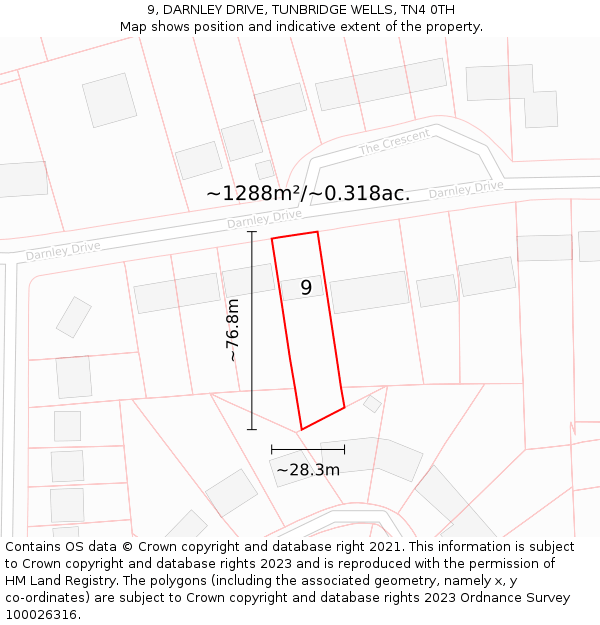 9, DARNLEY DRIVE, TUNBRIDGE WELLS, TN4 0TH: Plot and title map