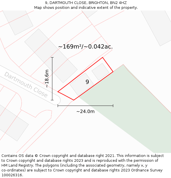 9, DARTMOUTH CLOSE, BRIGHTON, BN2 4HZ: Plot and title map