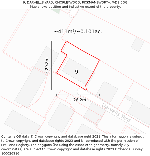 9, DARVELLS YARD, CHORLEYWOOD, RICKMANSWORTH, WD3 5QG: Plot and title map