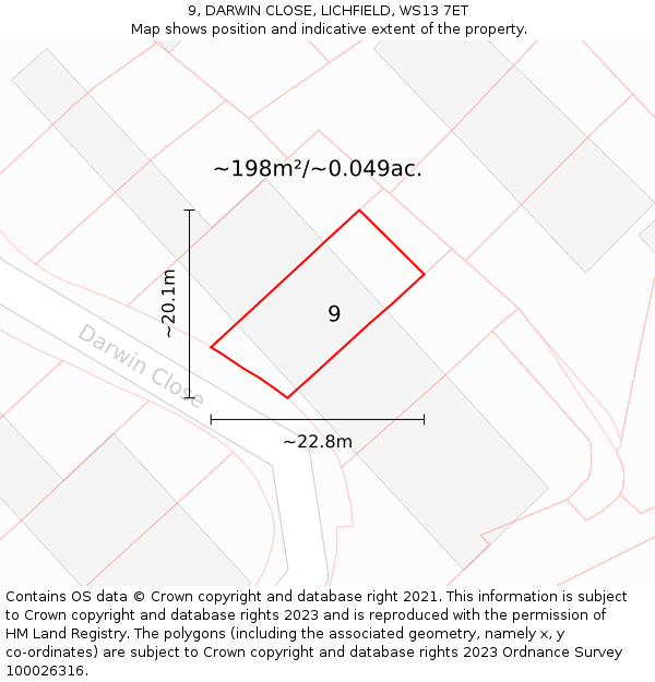 9, DARWIN CLOSE, LICHFIELD, WS13 7ET: Plot and title map