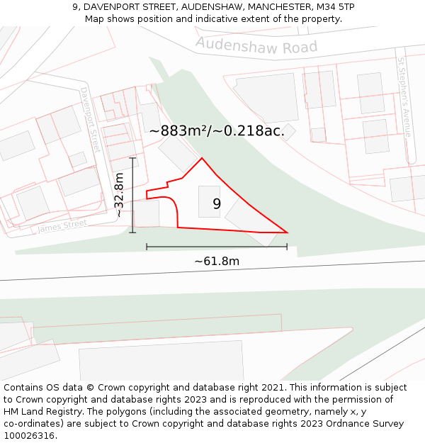 9, DAVENPORT STREET, AUDENSHAW, MANCHESTER, M34 5TP: Plot and title map