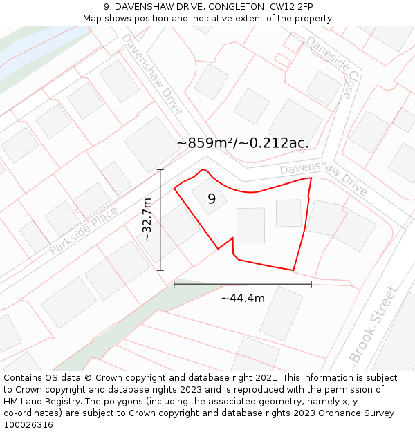 9, DAVENSHAW DRIVE, CONGLETON, CW12 2FP: Plot and title map