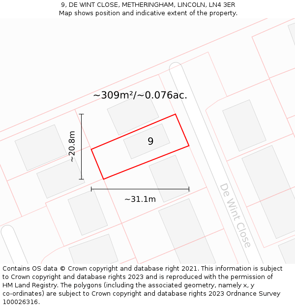 9, DE WINT CLOSE, METHERINGHAM, LINCOLN, LN4 3ER: Plot and title map