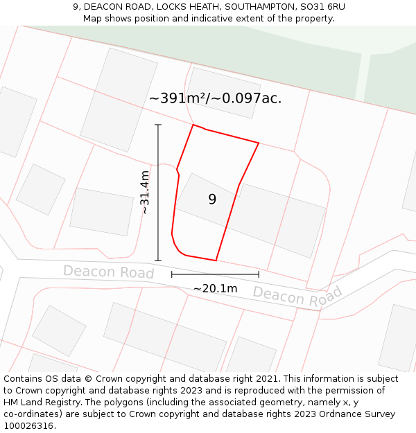 9, DEACON ROAD, LOCKS HEATH, SOUTHAMPTON, SO31 6RU: Plot and title map