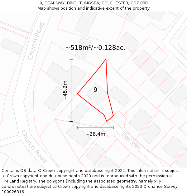 9, DEAL WAY, BRIGHTLINGSEA, COLCHESTER, CO7 0RR: Plot and title map