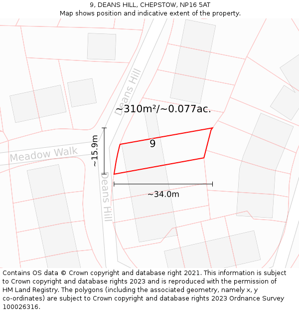 9, DEANS HILL, CHEPSTOW, NP16 5AT: Plot and title map