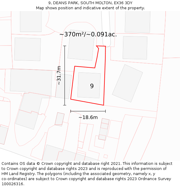 9, DEANS PARK, SOUTH MOLTON, EX36 3DY: Plot and title map