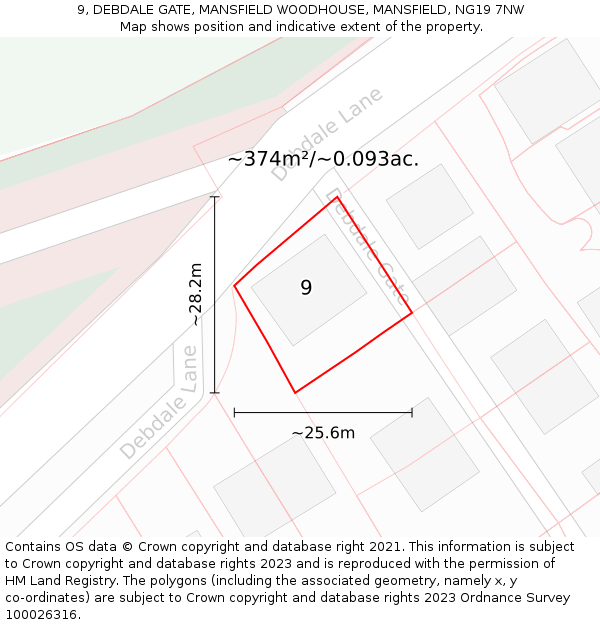 9, DEBDALE GATE, MANSFIELD WOODHOUSE, MANSFIELD, NG19 7NW: Plot and title map