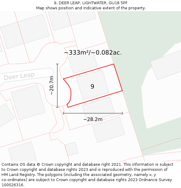 9, DEER LEAP, LIGHTWATER, GU18 5PF: Plot and title map