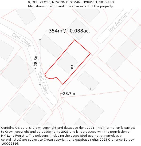9, DELL CLOSE, NEWTON FLOTMAN, NORWICH, NR15 1RG: Plot and title map
