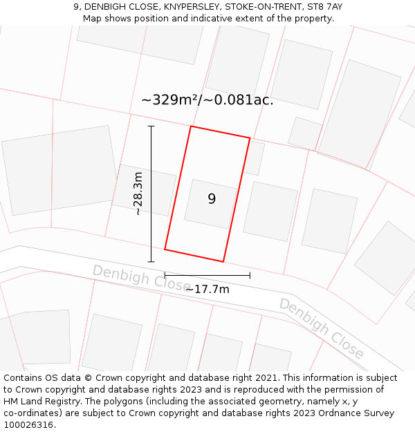 9, DENBIGH CLOSE, KNYPERSLEY, STOKE-ON-TRENT, ST8 7AY: Plot and title map