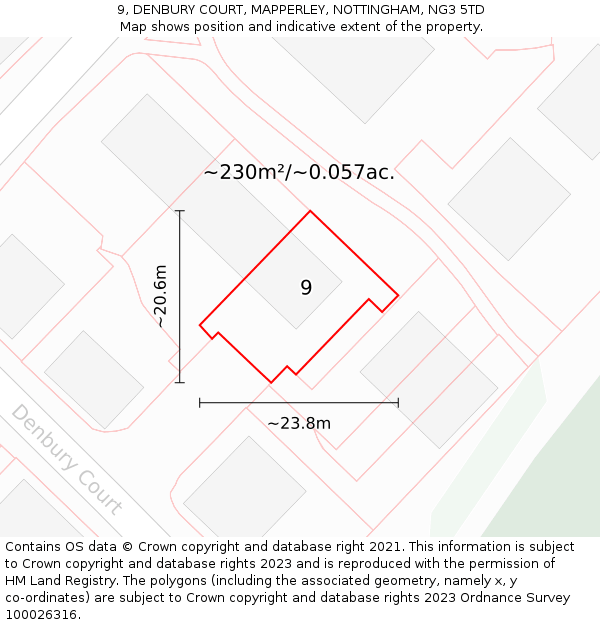 9, DENBURY COURT, MAPPERLEY, NOTTINGHAM, NG3 5TD: Plot and title map