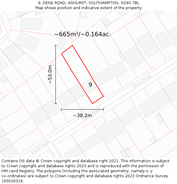 9, DENE ROAD, ASHURST, SOUTHAMPTON, SO40 7BL: Plot and title map