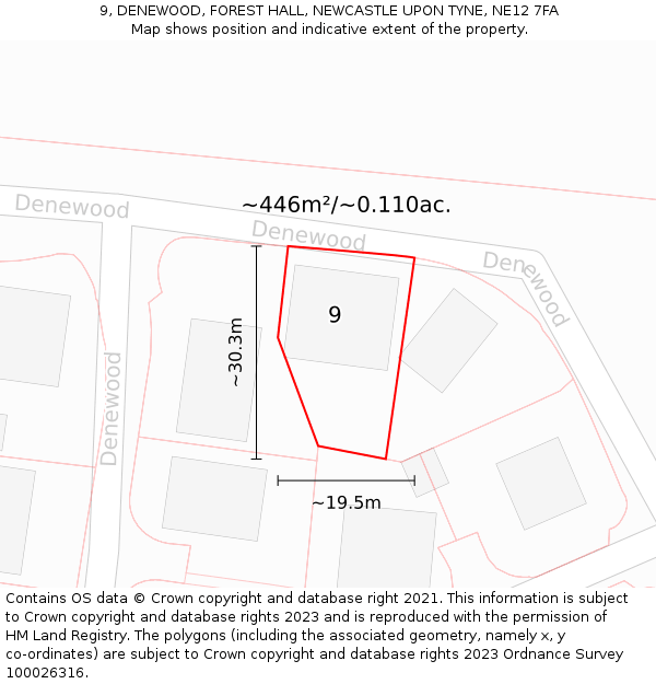 9, DENEWOOD, FOREST HALL, NEWCASTLE UPON TYNE, NE12 7FA: Plot and title map