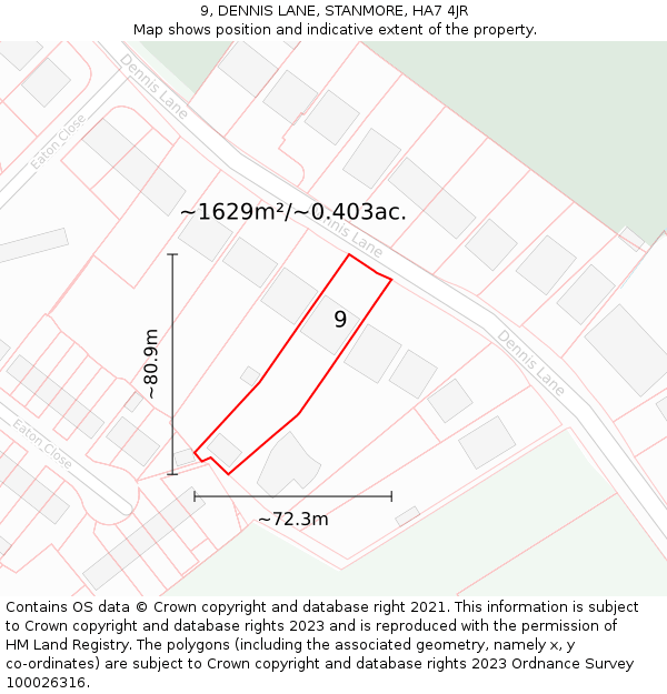 9, DENNIS LANE, STANMORE, HA7 4JR: Plot and title map