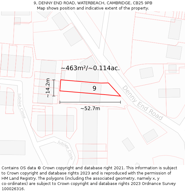 9, DENNY END ROAD, WATERBEACH, CAMBRIDGE, CB25 9PB: Plot and title map