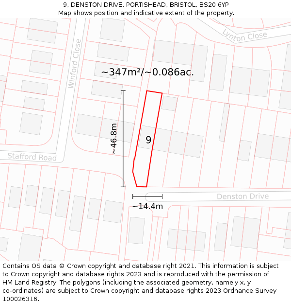 9, DENSTON DRIVE, PORTISHEAD, BRISTOL, BS20 6YP: Plot and title map