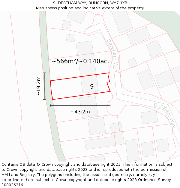 9, DEREHAM WAY, RUNCORN, WA7 1XR: Plot and title map