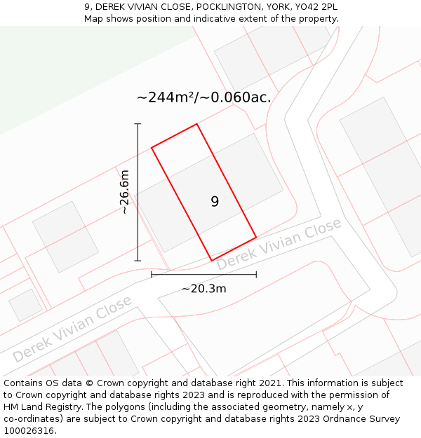 9, DEREK VIVIAN CLOSE, POCKLINGTON, YORK, YO42 2PL: Plot and title map