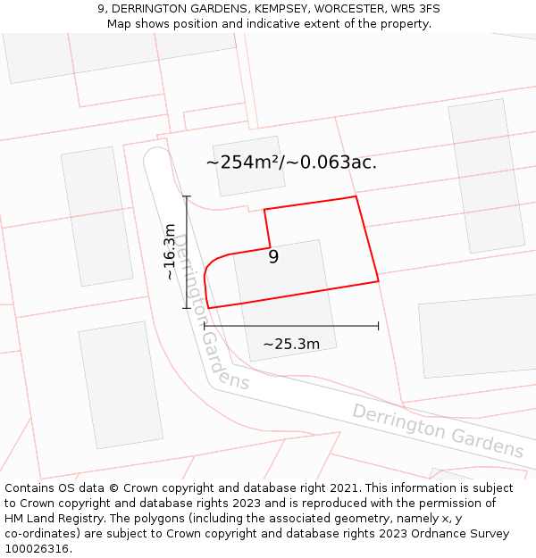 9, DERRINGTON GARDENS, KEMPSEY, WORCESTER, WR5 3FS: Plot and title map