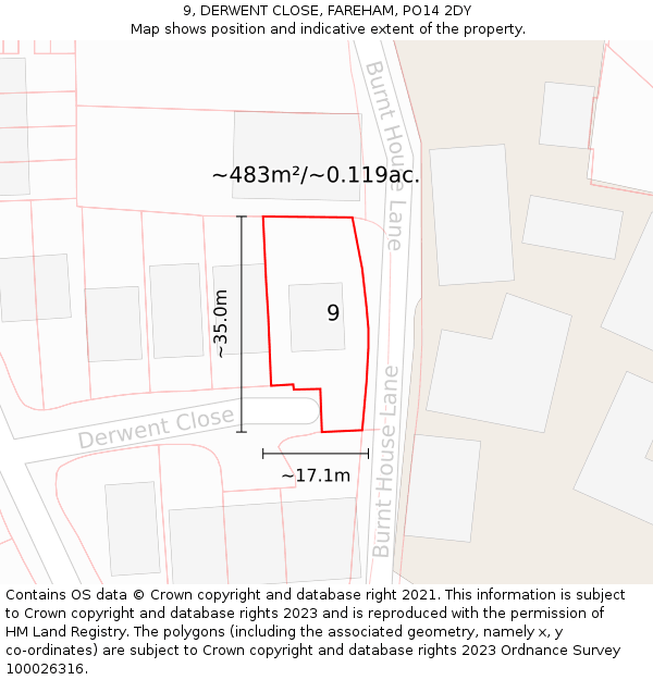 9, DERWENT CLOSE, FAREHAM, PO14 2DY: Plot and title map